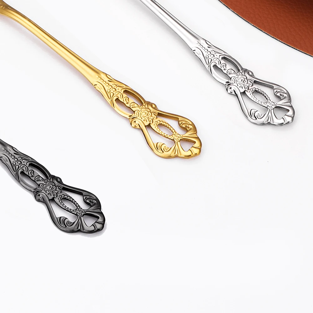 2/4/6/12 Pieces Sliver Spoons Gold Dinner Spoon Set Stainless Steel Tableware Western Soup Spoon Mirror Black Luxury Cutlery stainless steel spoon soup spoon