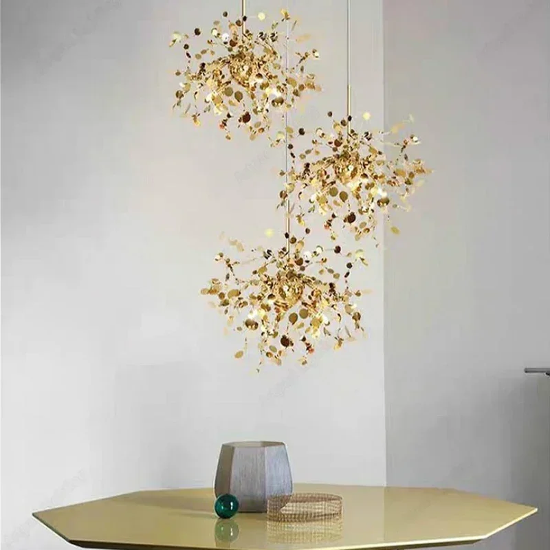Dining Room LED Chandelier Lighting Modern Luxury Illuminator Stainless Steel Hanging Lamp for Restaurant Bar Dining Room