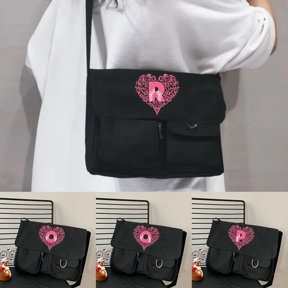 

Canvas Crossbody Bags for Women Fashion Ladies Large Capacity Diagonal Black Shoulder Pouch Love Letter Printing Messenger Bags