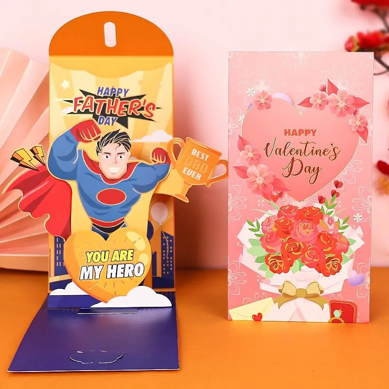 Festival Creative 3D Red Packets Cash Gift Bag Birthday Wedding Party Father's/Mother's/Valentine's Day Gift Cards Red Envelope