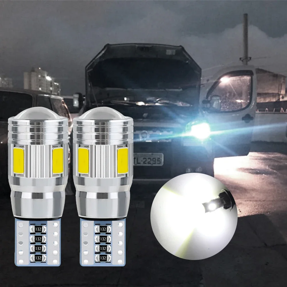 

2Pcs T10 W5W Interior Xenon White Blue Yellow LED CANBUS 6SMD 5630 Lens Projector Solid Aluminum Bulbs Side Marker Parking Light