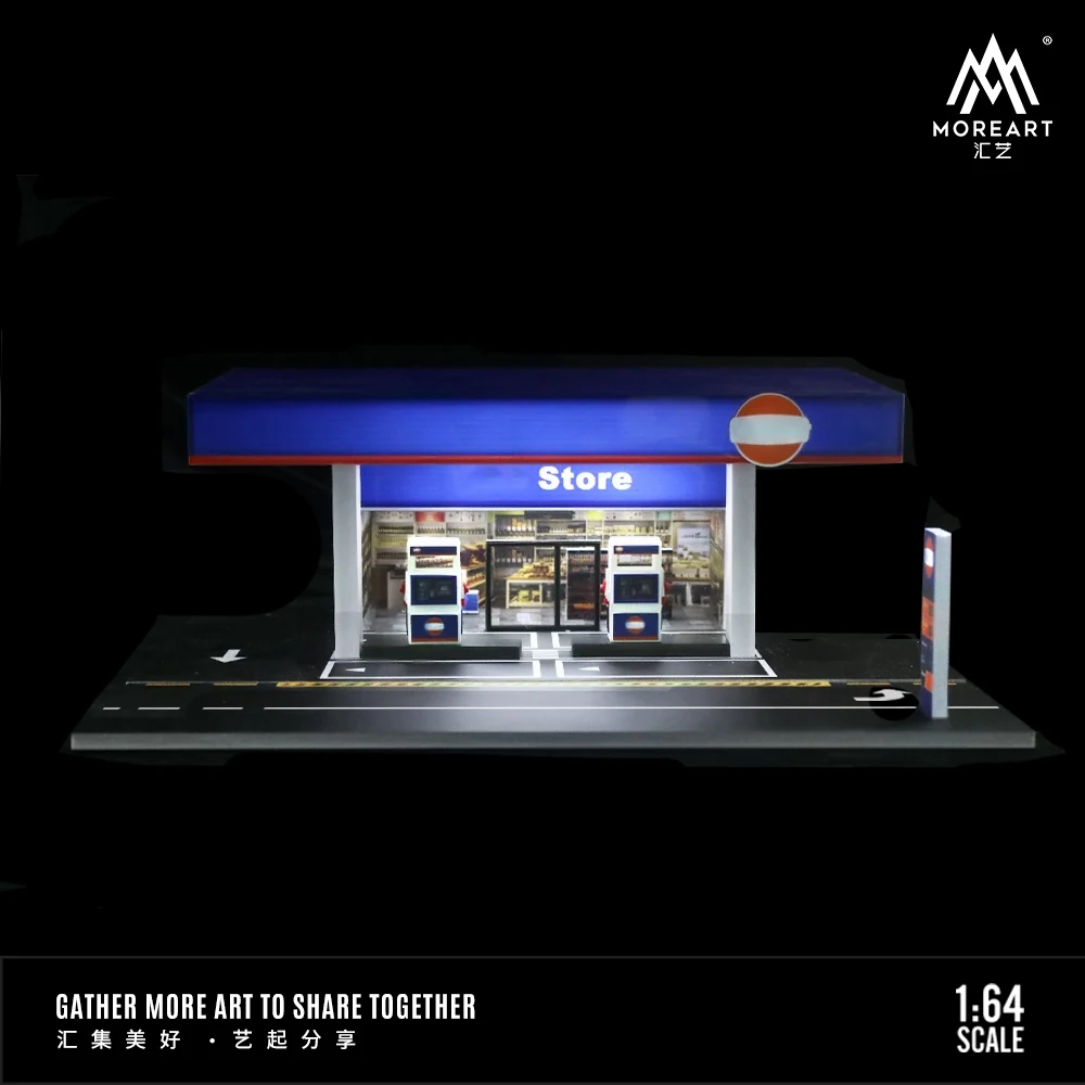 [gulf gas] MoreArt: 1:64 Car Assembly Scenes Series Model  Car Model Parking Lot for Display /Gifts/Collection 