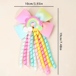 Enchanting Unicorn Hair Clips with Tassel Ribbon and Curly Ponytail Accents (Rainbow  1PCS)