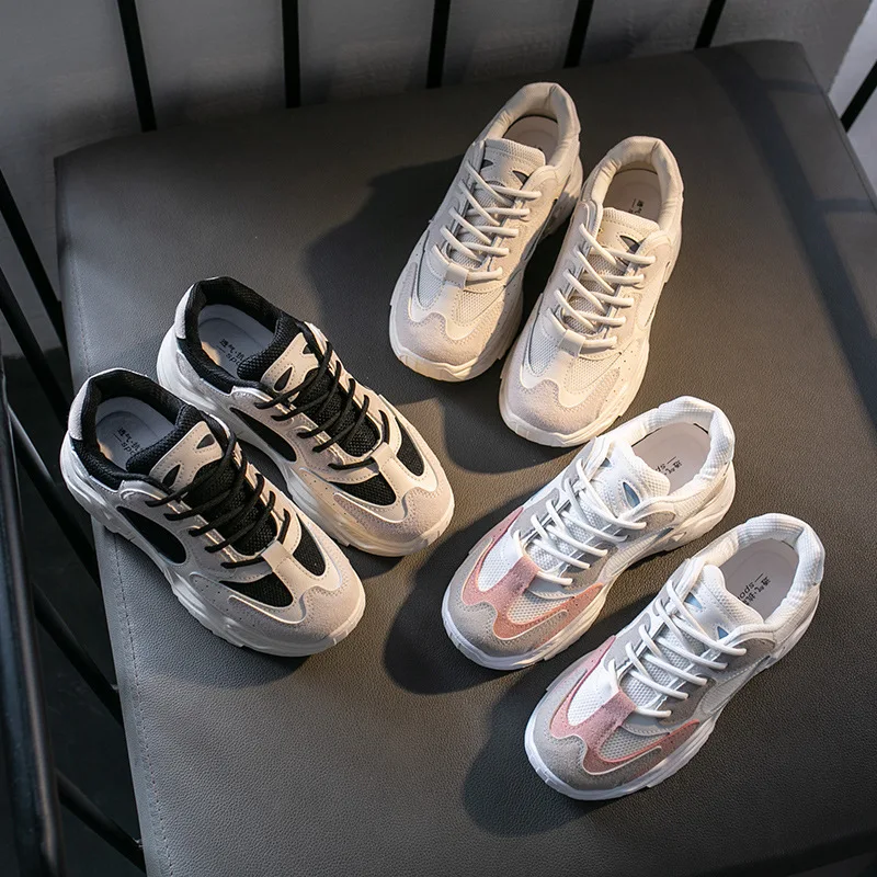 Spring Autumn New Pink Casual Sneakers Women Thick Bottom Daddy Shoes Thick Bottom Round Toe Breathing Female Vulcanize Shoes