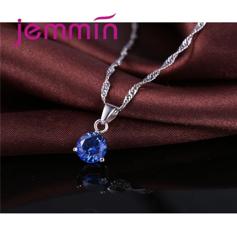 8 Colour AAA Crystal Jewelry Set 925 Sterling Silver Earring Necklace Set Women Girls Party Three-Claw Gift
