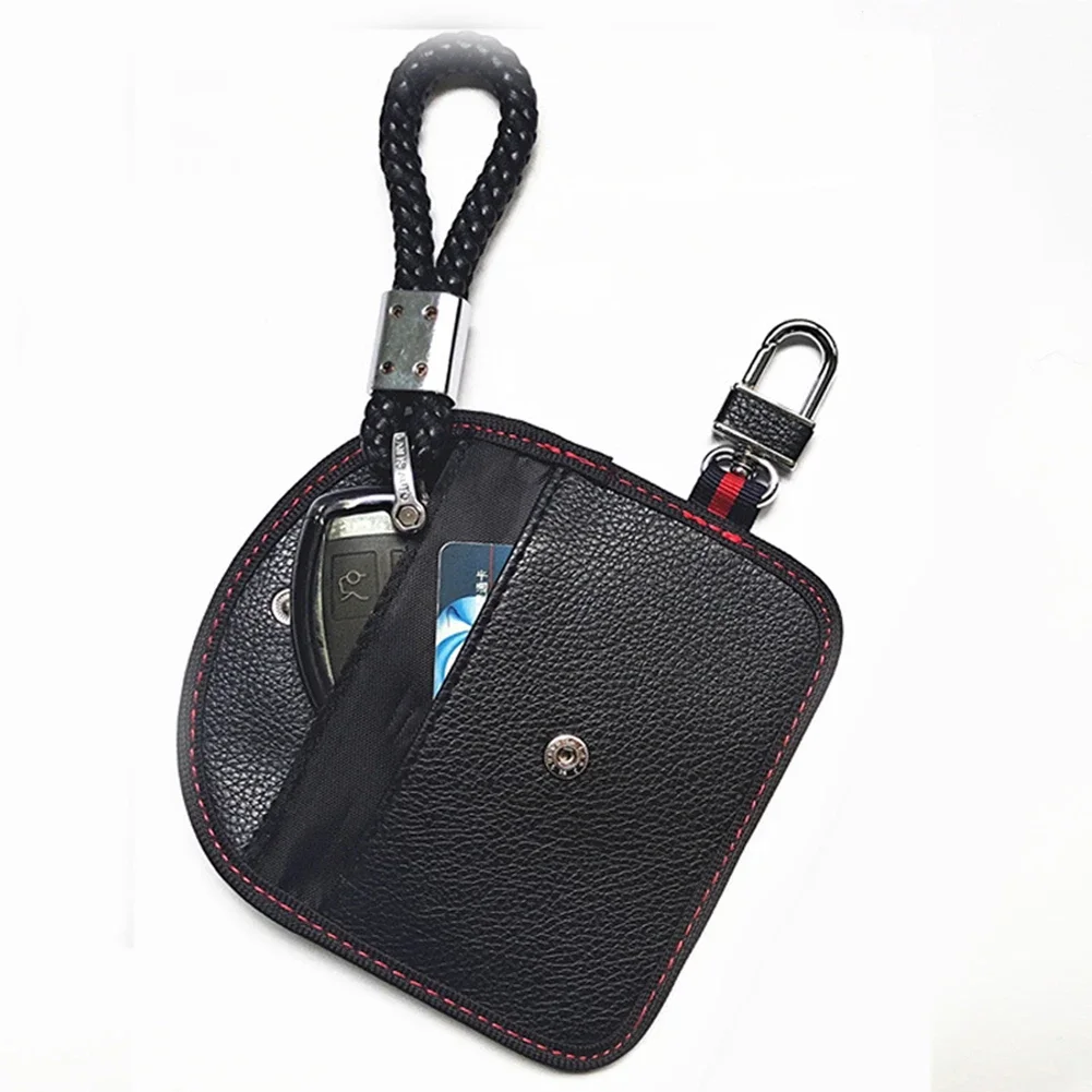 1pc Leather Car Key Cover Car Key Signal Blocker Faraday Bag Keyless Fob RFID Blocking Pouch Case 12.7*8cm key case,key case cover,remote control case cover,car key blocker,car key shielding box,faraday key fob protector