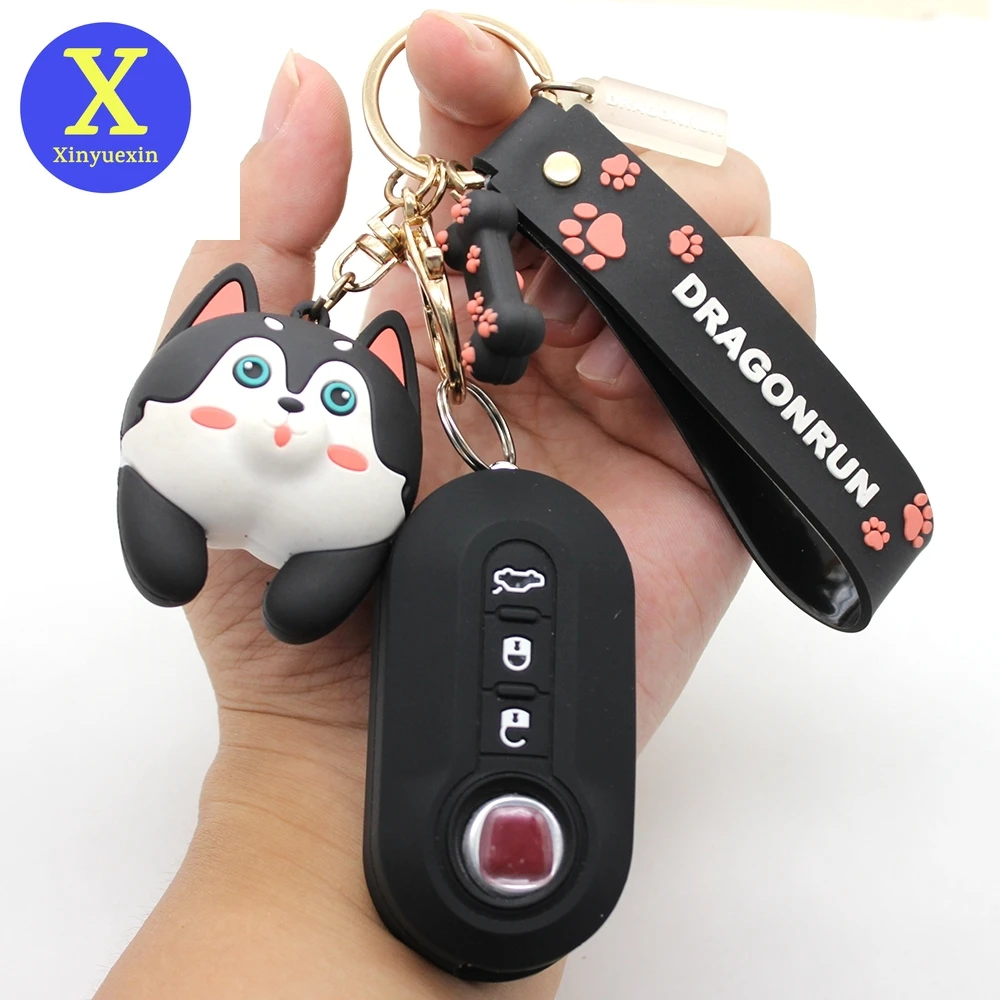 Xinyuexin 3 Buttons Silicone Car Key Case Cover for Fiat 500 Flip