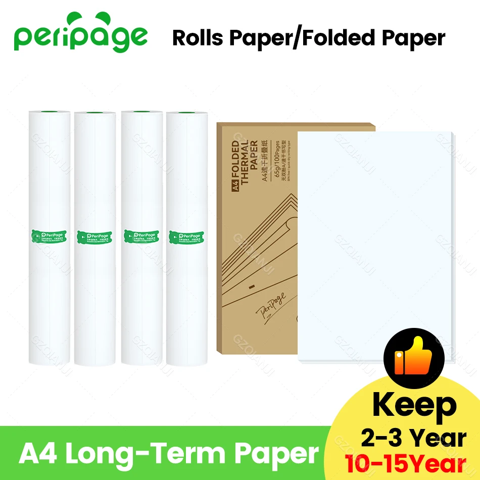 PeriPage A40 프린터용 열 A4 용지, 빠른 건조, 장시간 보관, 연속 용지 롤, 접은 열 용지, Papel Termico