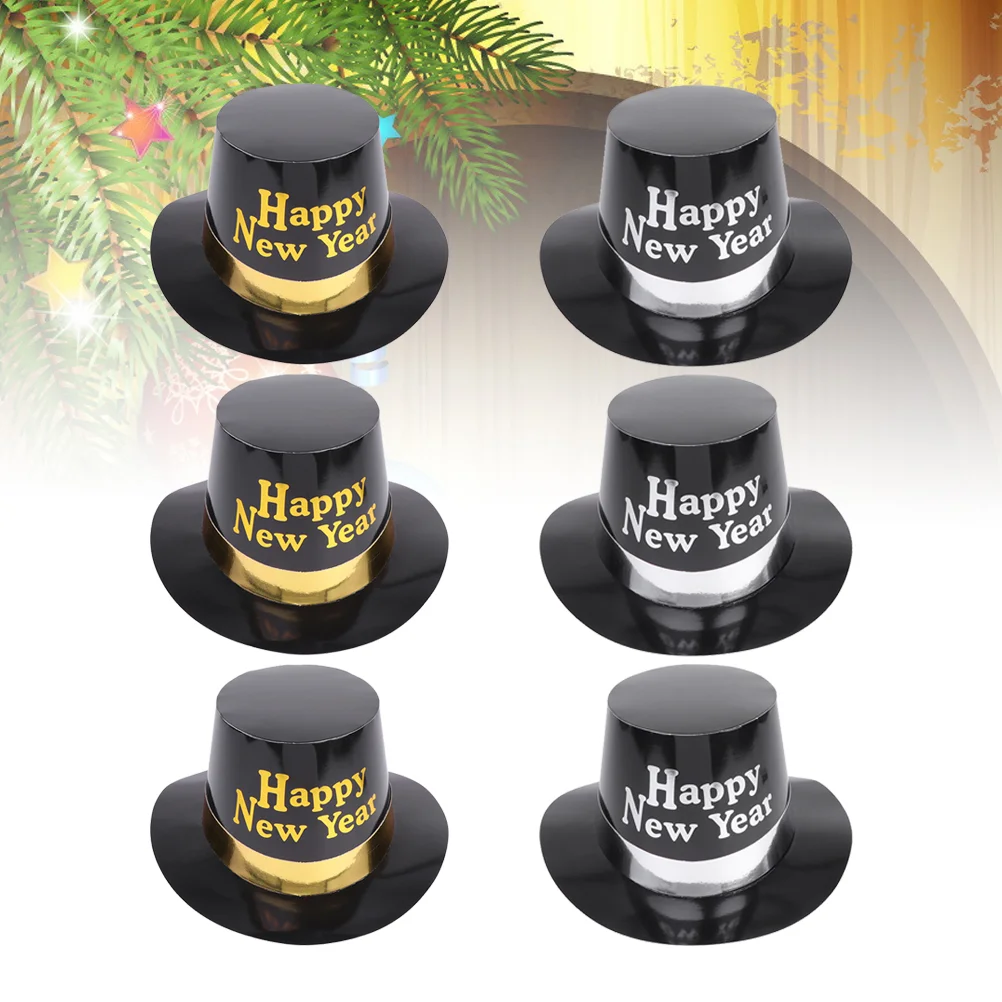 

Happy New Year Party Hats, 6pcs Black Hats 2022 New Years Eve Party Supplies Party Hats Carnival Costume Props Gifts