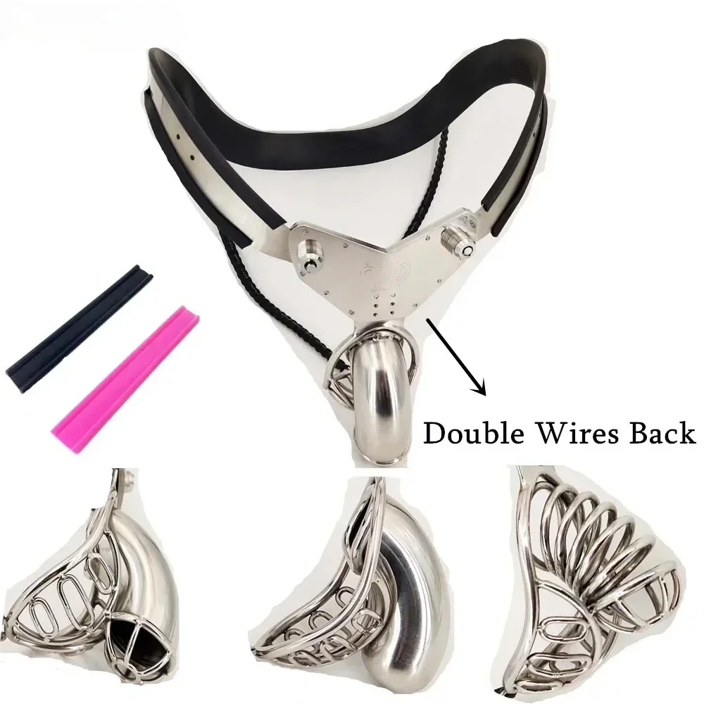 Male Stainless Steel silicone Chastity Belt Pants Y Types Penis Cock Cage with Double Wires Back Device BDSM Sissy Sextoys Men
