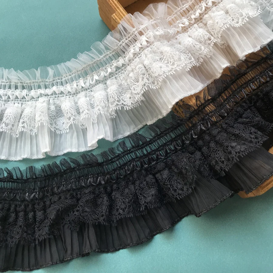 Flods Lace Trims Fabric Applique Ruffle Dresses DIY Sewing Supplies Craft 1Yard 7CM Wide