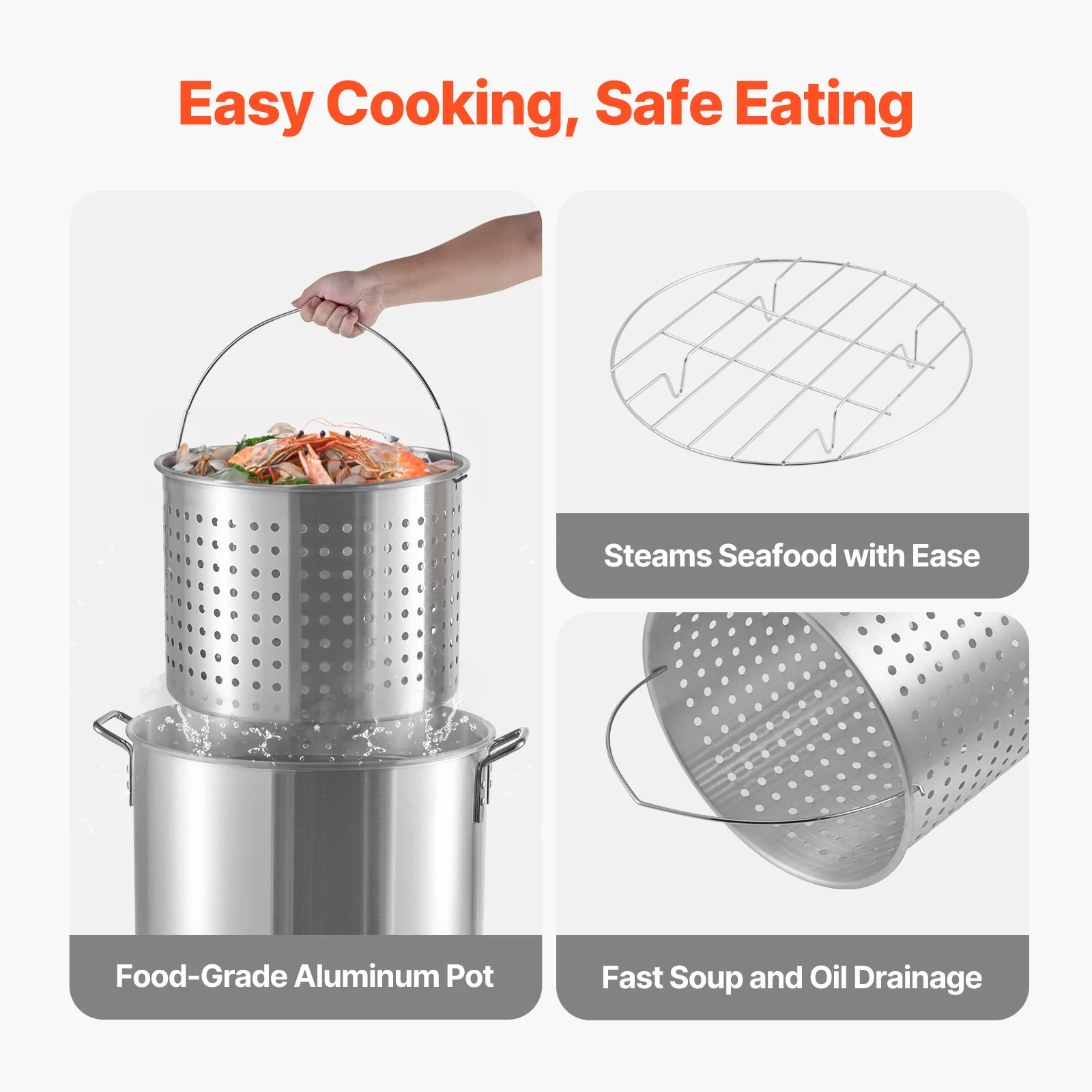SucceBuy 60/80/100Qt Seafood Boiling Kit with Strainer Cooking Set for Crab Crawfish Boiling Aluminum Stockpot with Steamer Rack 4