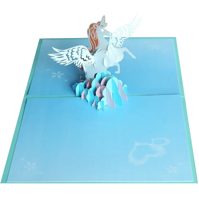 3D pop-up greeting card unicorn personality flying horse three-dimensional paper carving fairy tale holiday cards gift