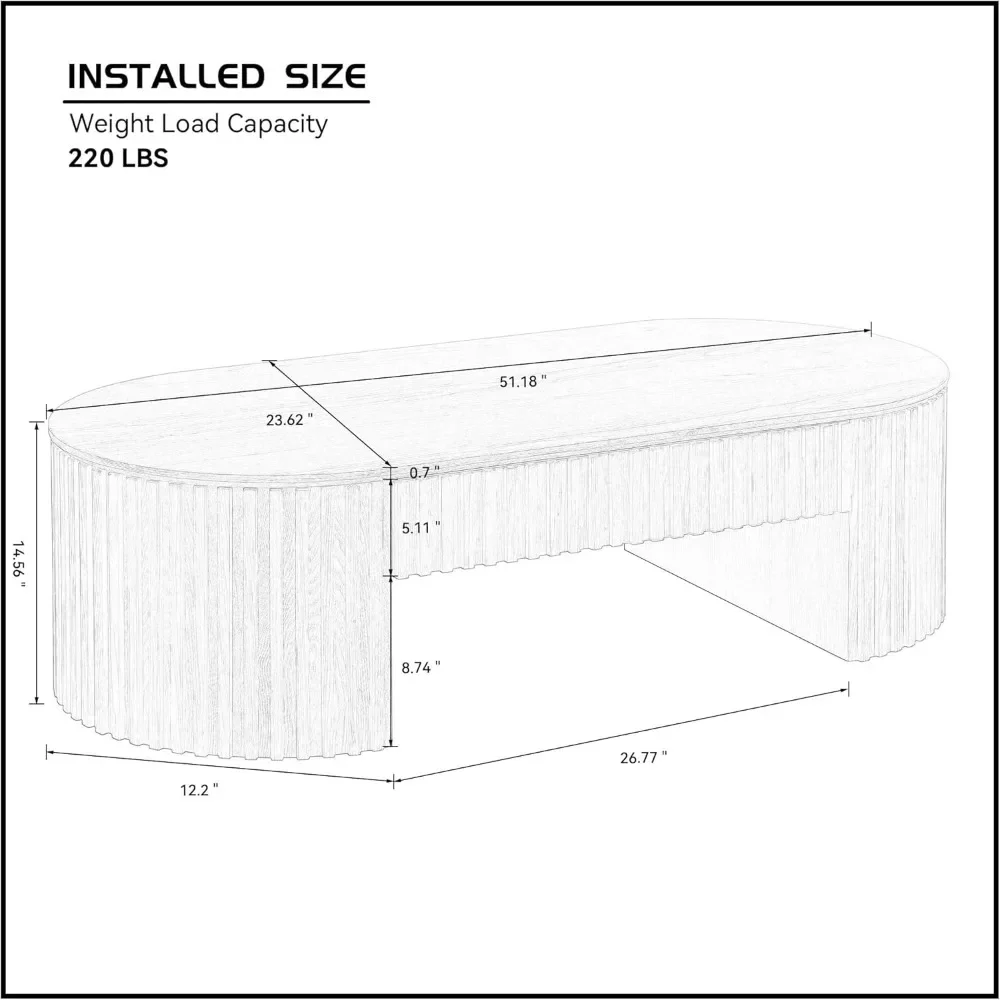 51.18''W Fluted Drum Coffee Table with Drawer, Modern Contemporary Pedestal Tables Oval Accent End Table, No Assembly Request 2