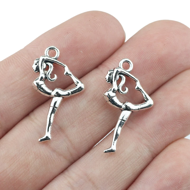 

20 Pieces 18x27mm Antique Silver Plated Alloy Sport Yoga Gymnastics Charms