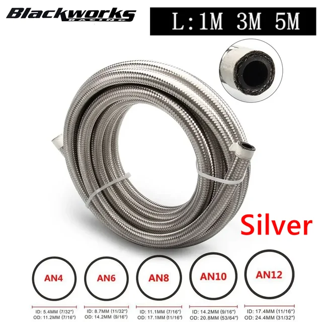 10FT 3M AN4 AN6 AN8 AN10 AN12 น้ํามันท่อน้ํามันแก๊ส Cooler ท่อสายท่อไนลอนสแตนเลสถักภายในยาง CPE 1