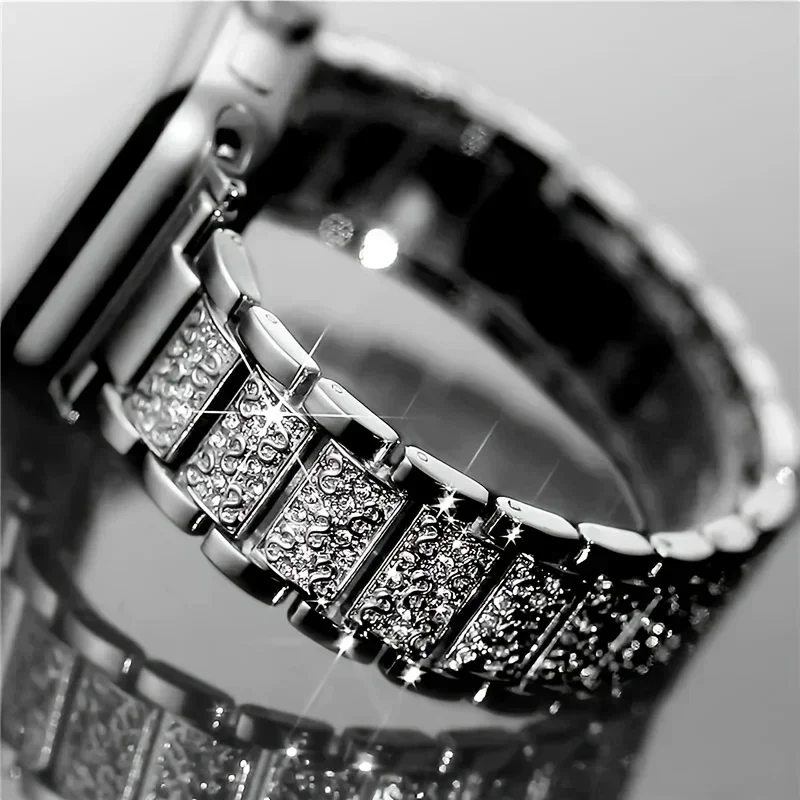 Elegant Diamond-Studded Stainless Steel Watch Band