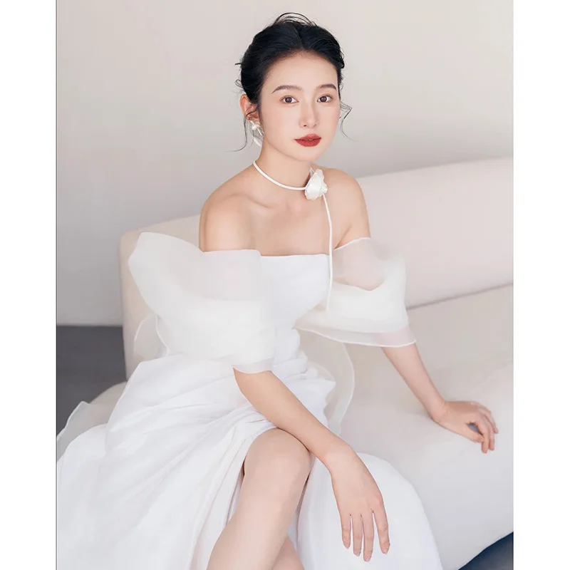 

Sexy Strapless Backless Tea Length Off Shoulder Satin Bridesmaid Dresses for Women robes invitée mariage