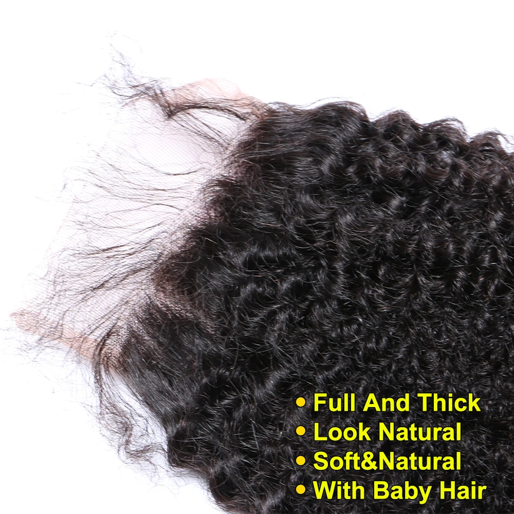 22'' 4x4 Silk Base Closure Afro Kinky Curly Human Hair Lace Frontal Free Part Bleached Knots Transparent Lace Top Human Hair