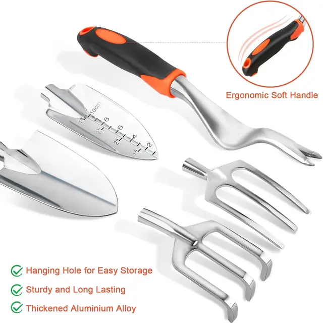 8 Piece Garden Tools Set with Non Slip Ergonomic Handle, Heavy Duty Gardening Kit with Storage Bag for Women and Men, Orange