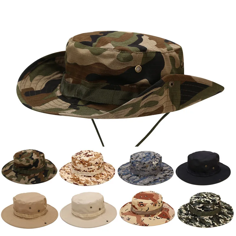 Men Camouflage Bonnie Hats Tactical Army Bucket Hats Military Panama Summer Bucket Caps Hunting Hiking Outdoor sun hats