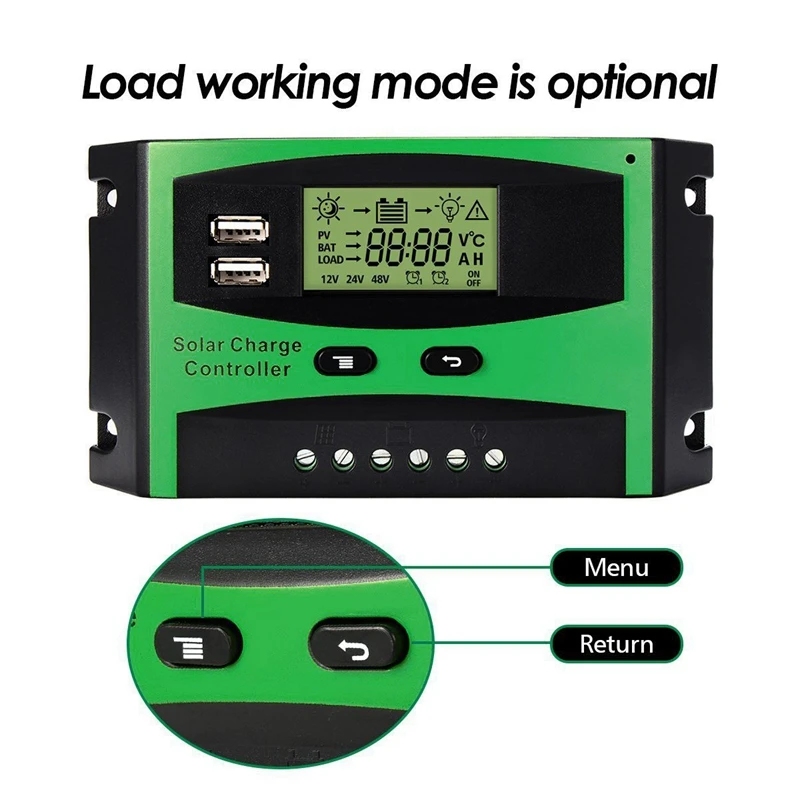 LBER 2X 30A 12V 24V 태양 컨트롤러 LCD 기능 듀얼 USB 5VDC 출력 태양 전지 패널, 배터리 충전 레귤레이터
