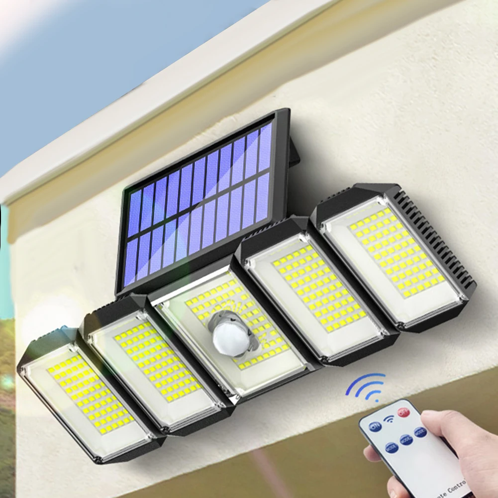 

Outdoor Solar Lights 300LED Motion Sensor 5 Heads LED Flood Light With Remote Control Waterproof Security Lamp For Garden Garage