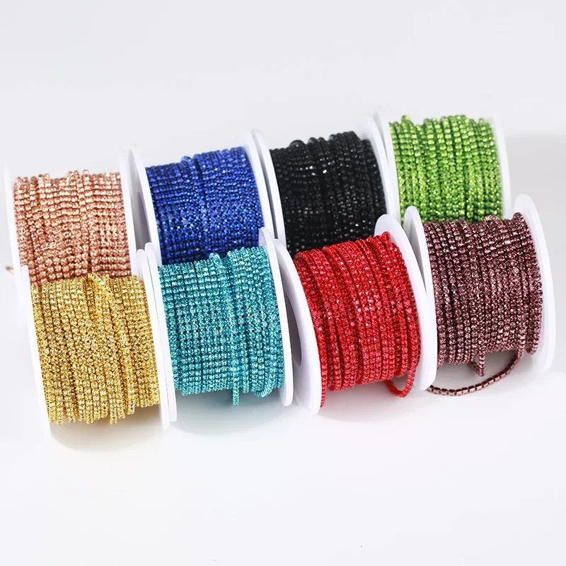 Vibrant Rhinestone Cup Chain with Colorful Base - Luxurious Sewing and Apparel Accessory