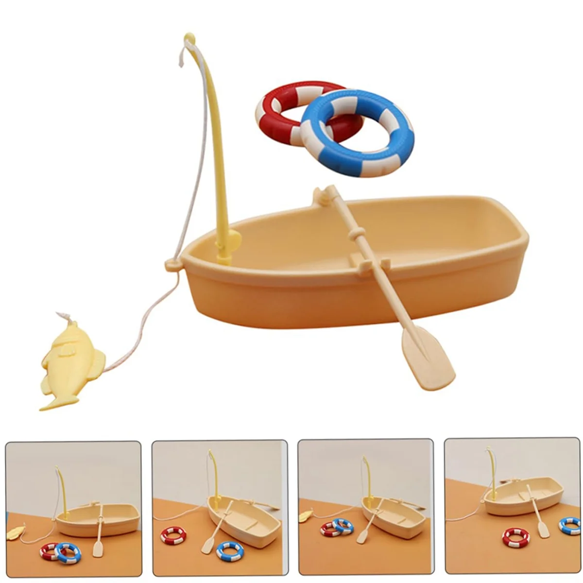 2 Sets Swimming Ring Miniature Boat Life Ring Oars Canoe Boat Cruise Toy Plastic Sailboat Household