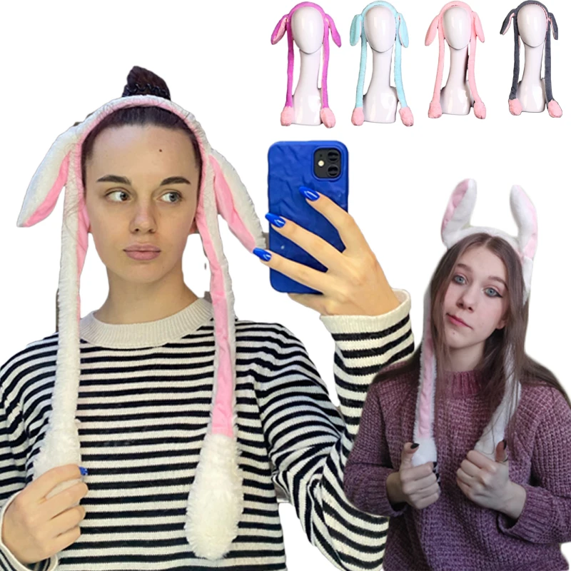 

Cute Rabbit Ear Hat Headband for Kids Girls Can Moving Bunny Ears Plush Toy Lugs Hair Hoop Party Photo Props Adult Gift Headwear