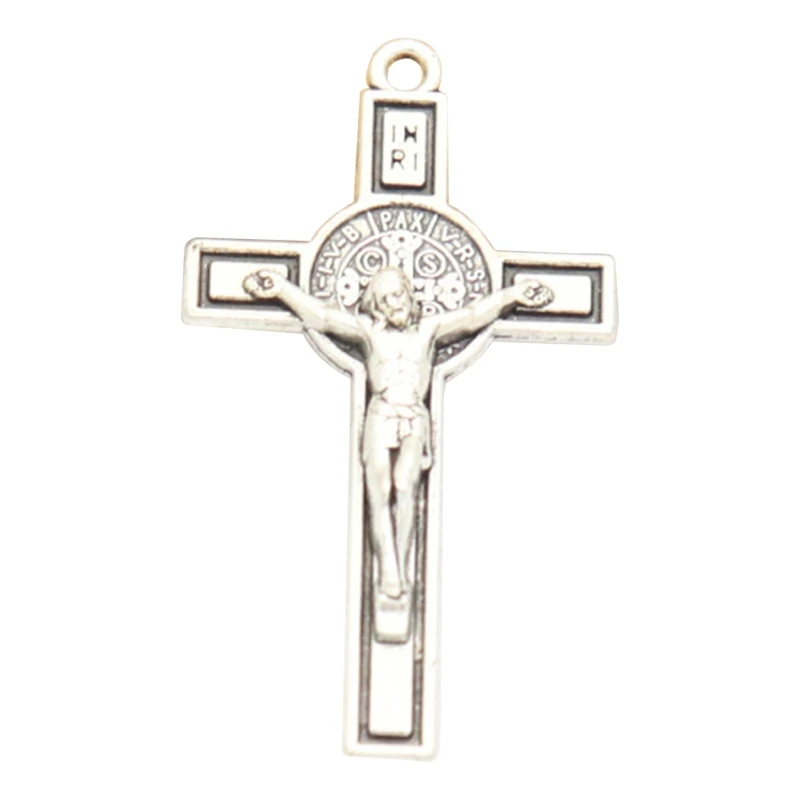 Metal Christian for Cross Jesus Pendant Catholic Charm Religious Ornament for DIY Rosary Necklace Car Keychain Decoration