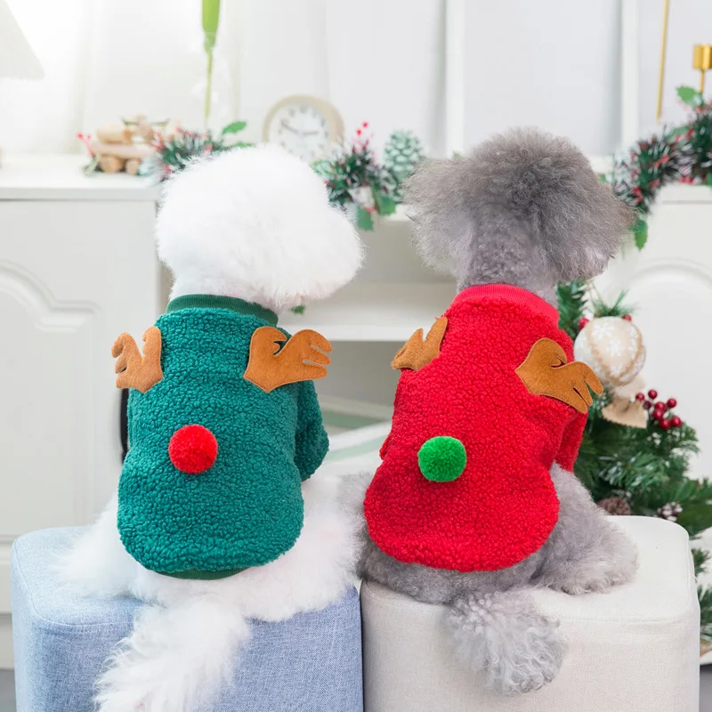 Christmas Dog Halloween Costumes Hoodies Cold Weather Winter Coat Reindeer Design Sweater Small Dogs Cats