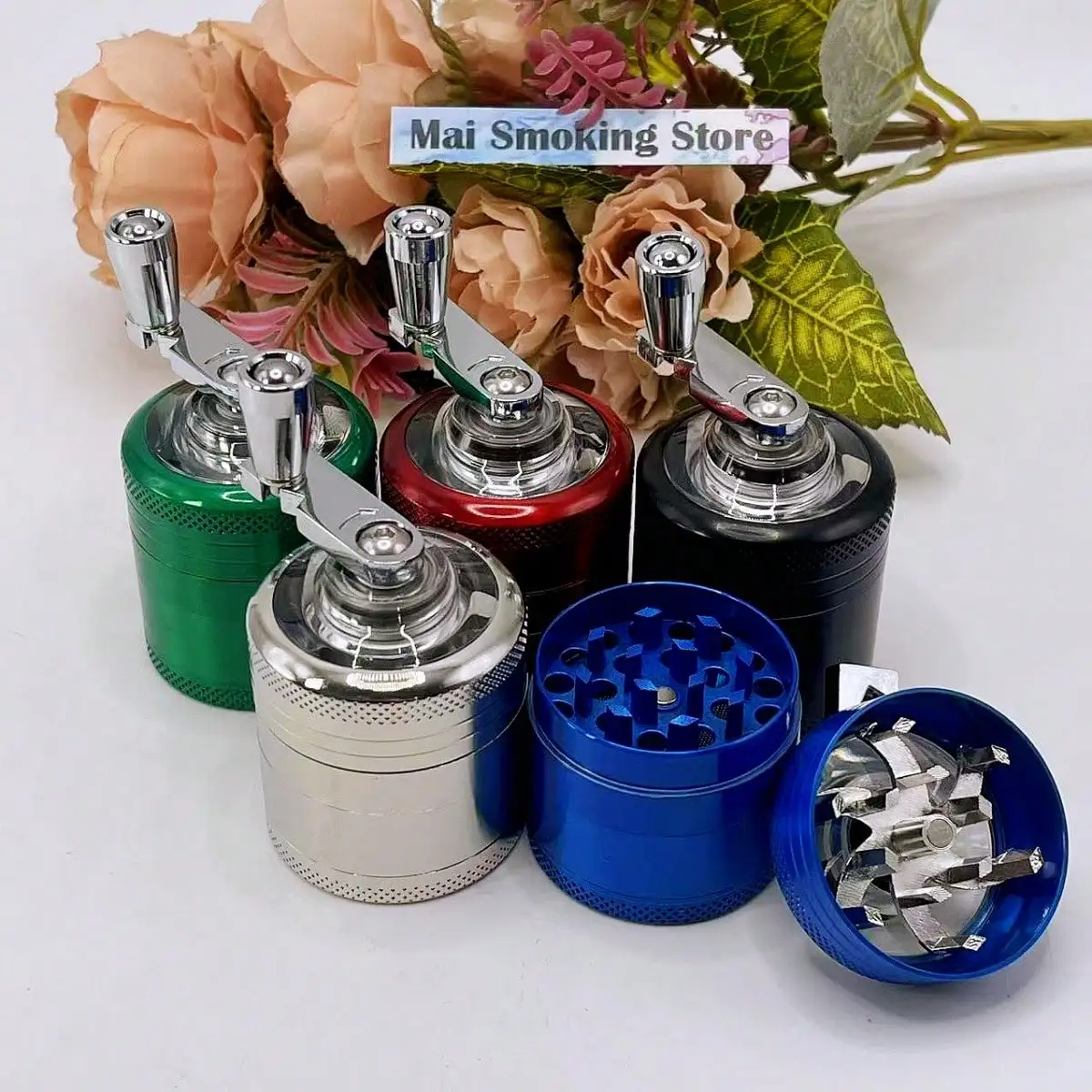 1.6inch Metal Handle Herb Grinder 4-layer Manual Spice Mill Pepper Salt Mortar Raw Grass Tobacco Grinder Cigarette Kitchen Tool salt and pepper grinder,nut spice grinder,herb grinder,pepper grinder,herb spice grinder