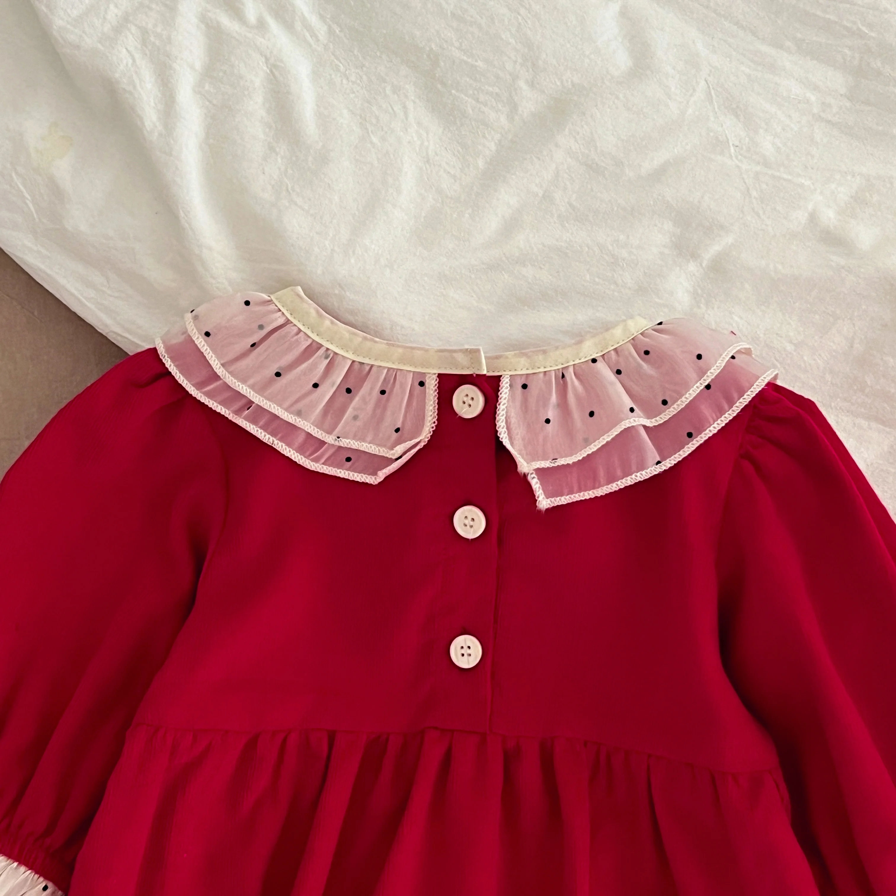 Weihnachten Baby Mädchen Kleidung Kleinkind Baby Strampler Prinzessin Kleid Herbst Spitze Kragen Rot Mädchen Kleid Weihnachten Schwester Kleidung – Detail 7