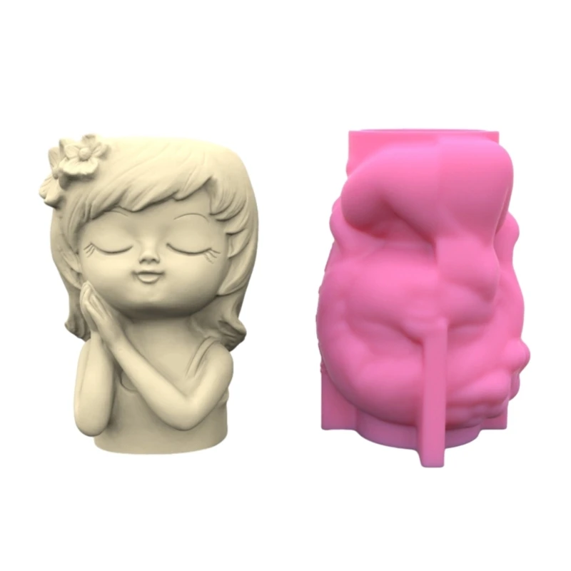 

R3MC Girl Flower Pot Silicone Resin Mold Epoxy Resin Casting Succulent Pot Mould
