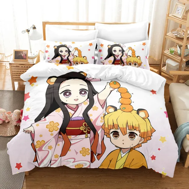 Conjunto de cama de solteiro Anime Demon Slayer 3 peças de desenho animado  3D capa de edredom para meninos decoração de casa quarto sem  edredom-S_Duplo 200 x 200 cm