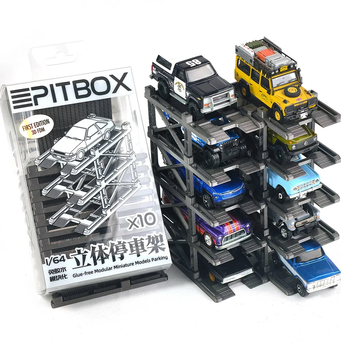 디오라마 1/64 모듈식 다층 주차장 랙 모델 자동차 전시 보관 캐비닛 모델 다층 차고 모델