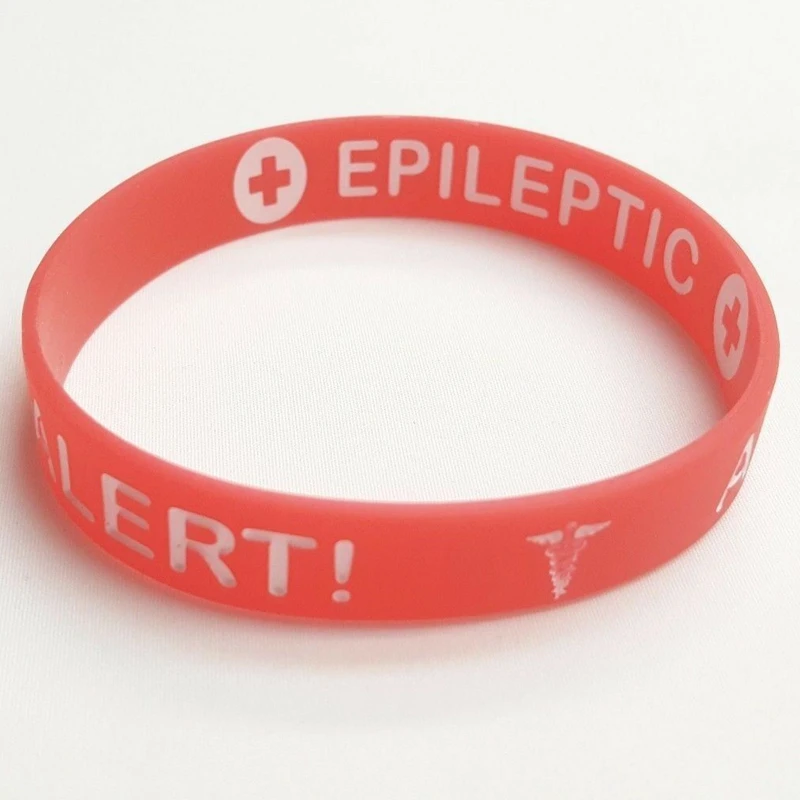 Medical Alert Bracelet, Red & White, Silicone Rubber, Double-Sided  Wristband