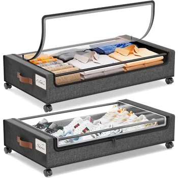 Under Bed Storage with Wheels, 2Pack Under Bed Storage Containers, Under Bed Shoe Storage Organizer，for Clothes, Blankets 1