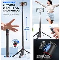 70" Auto Pop Open Tripod Selfie Stick for iPhone Phone Video Recording Vlogging Selfie Stick Tripod Stand with Bluetooth Remote - Image 2