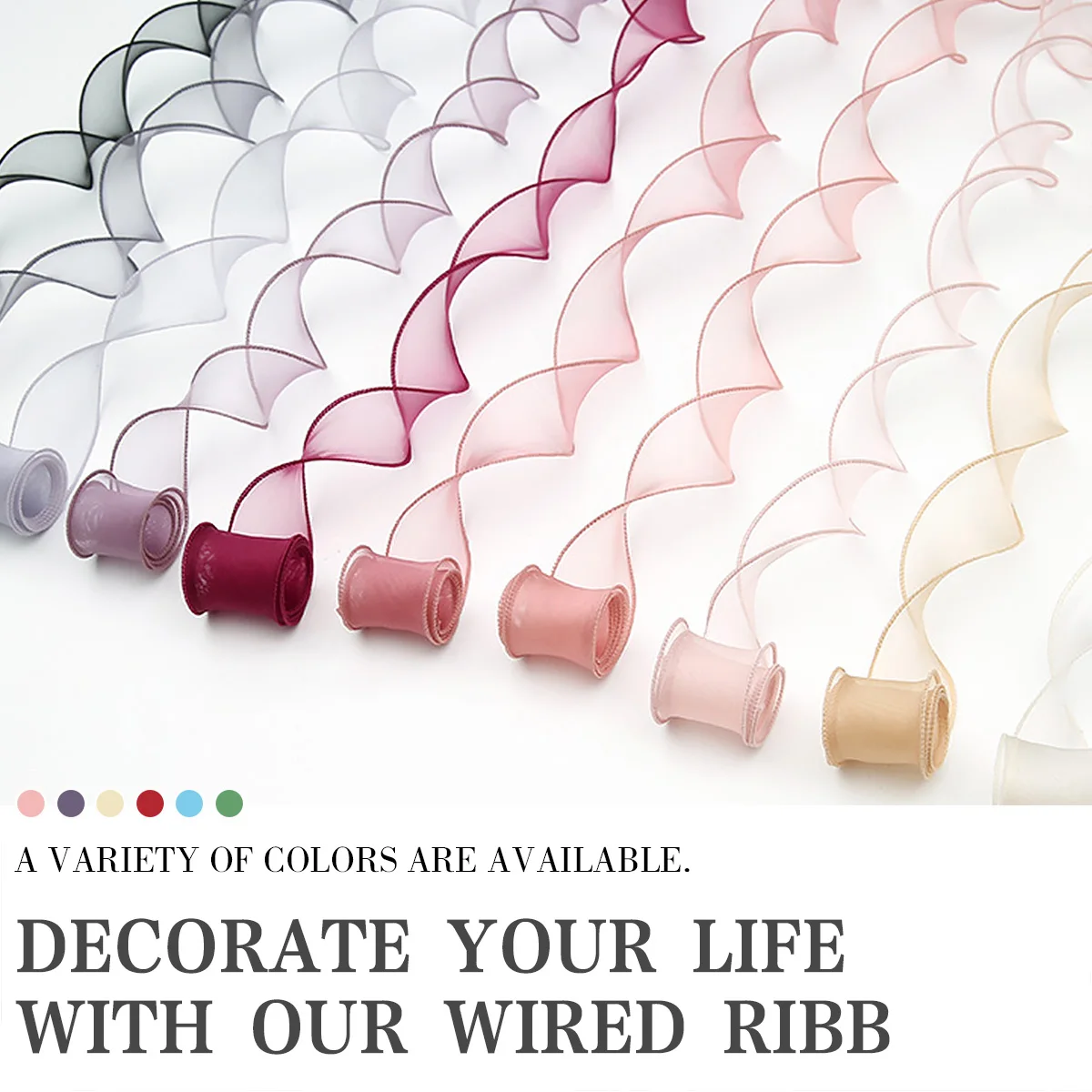 4CM*1M Sheer Wired Organza Ribbons with Golden Edge Chiffon Ribbon for DIY Gift Wrapping Wedding Bouquet Christmas Decoration