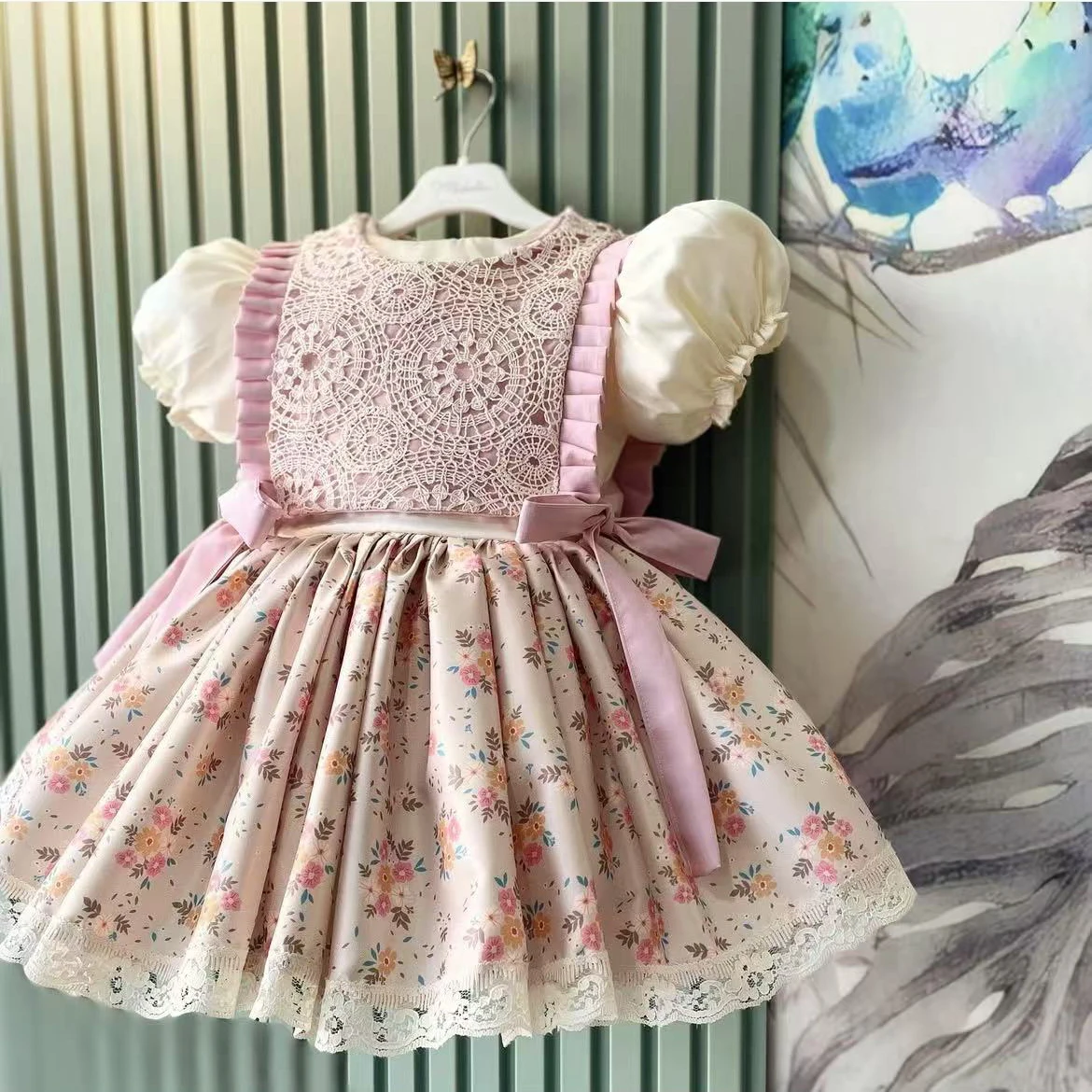 0-12Y طفل فتاة الصيف الوردي زهرة خمر الأميرة ثوب ا...