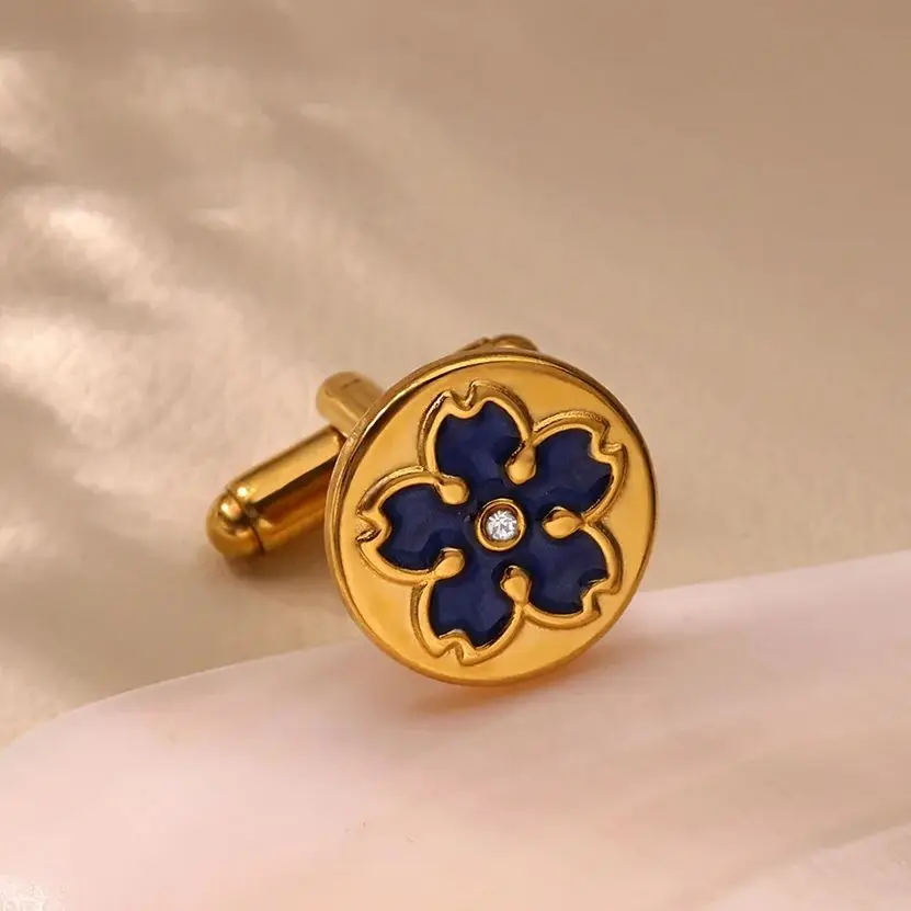 Luxury Stainless Steel Cufflinks for Men Women Floral Design