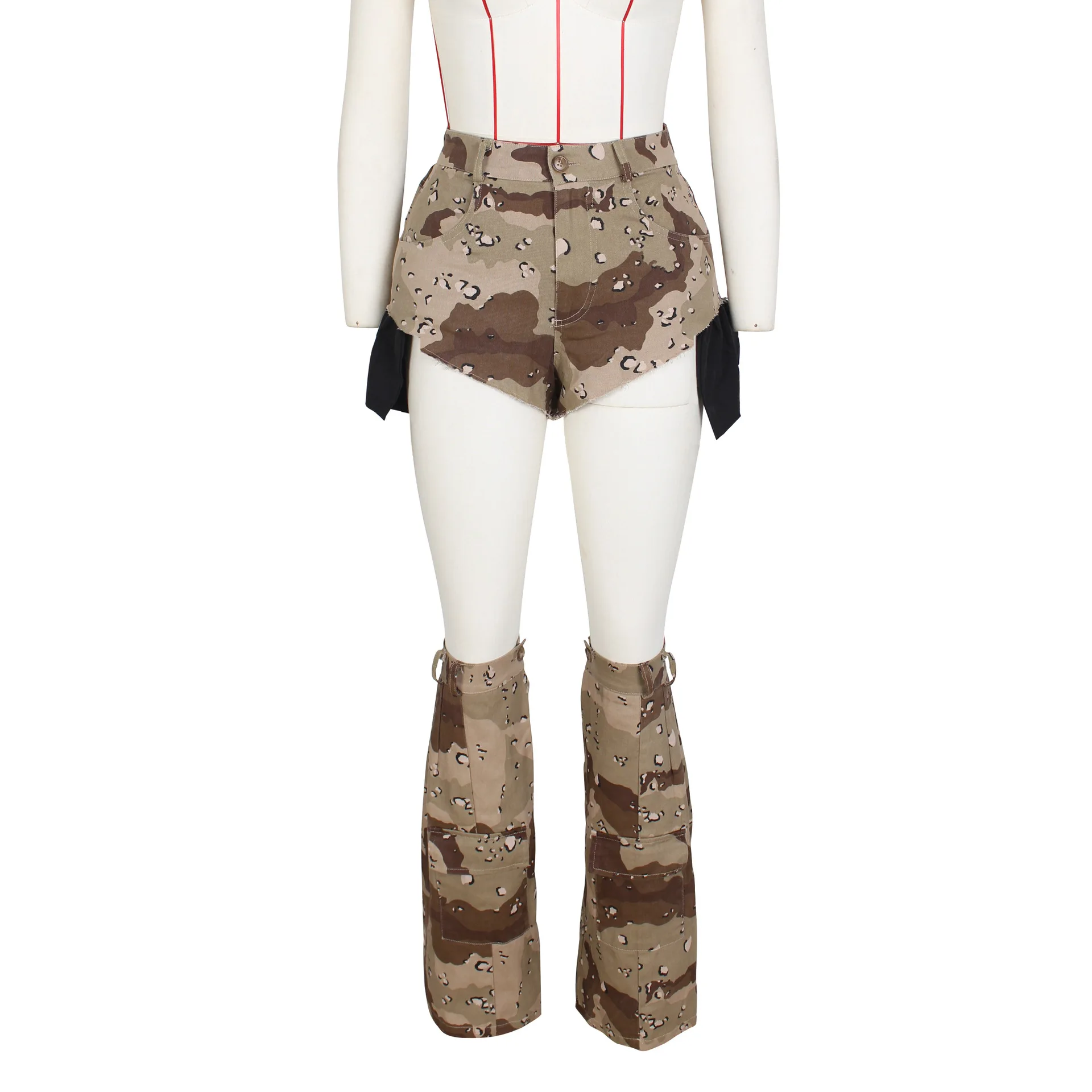 Women's Casual Camouflage Summer Do Old Hot Pants Leg Set Trend Three-Piece Camouflage Mid-Waist Fashion Shorts Sexy Style