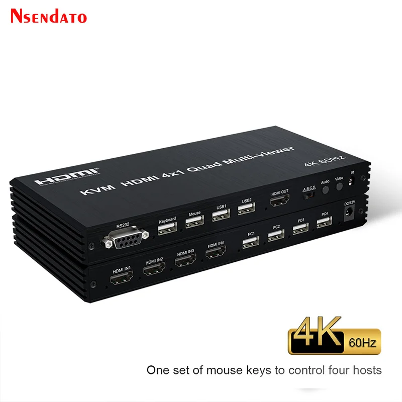 

KVM HDMI Quad Splitter Screen Multiviewer 4x1 4k 60hz Multivisor HDMI KVM Quad 4x1 Seamless Segmentacion Switch For USB Keyboard