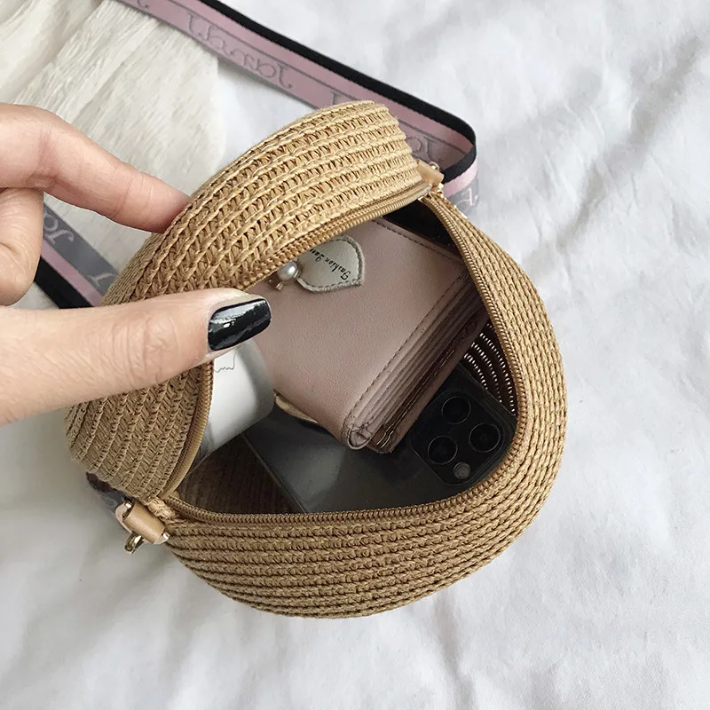 Women Round Small Handbag Purse Straw Weave Bohemia Shoulder Crossbody Bag Female Fashion Portable Summer Beach Clutch Tote sac