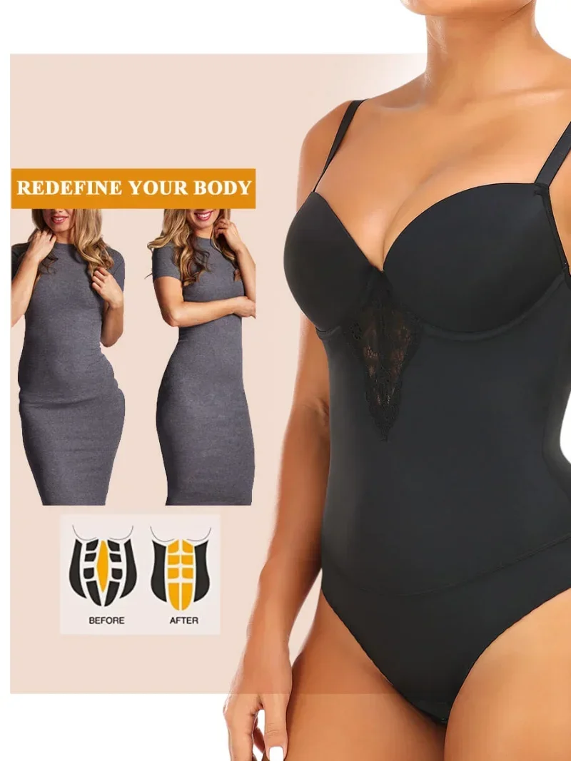 Shapewear Bodysuit Slimming Body Shaper Tummy Control Fajas Shapewear Lace Sculpting Bodysuit for Women V-neck Camisole Lingerie