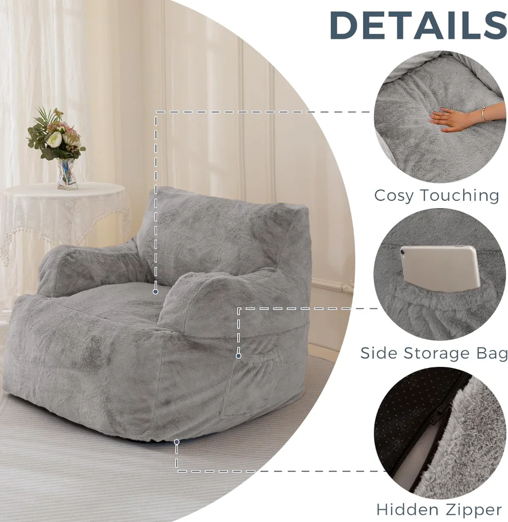 MAXYOYO Giant Bean Bag Chair, Faux Fur Stuffed Bean Bag Couch with Filler Large Living Room