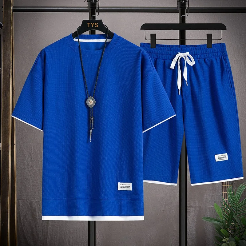 Summer Sports Set Men's Versatile Loose Plus Fat Plus Breathable T-shirt Shorts Casual Set Tracksuit