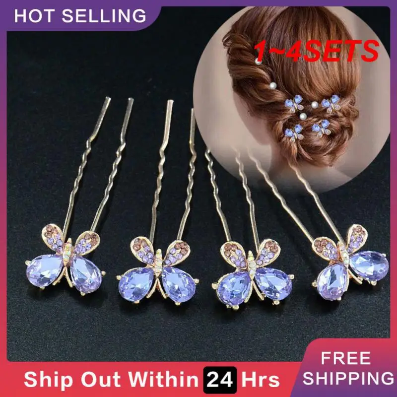 

1~4SETS U-clip Rhinestone Hairpin Women Braided Hair Tools Elegant Bride Headwear Temperament Metal Hair Accessories